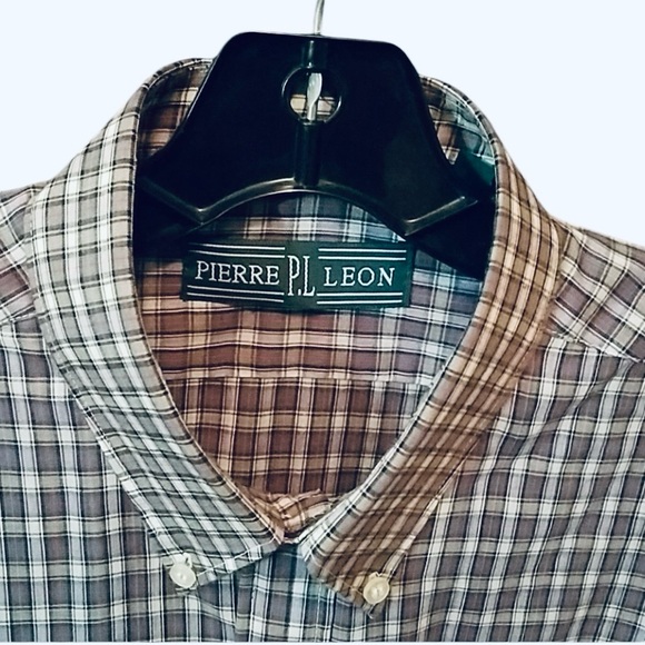 Pierre PL Leon Plaid Men’s Dress Shirt Collar Size 16.5 - Picture 8 of 8